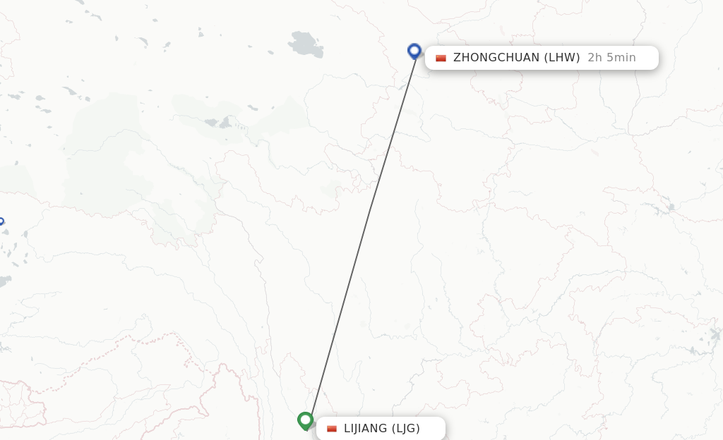 Flights from Lijiang to Lanzhou route map