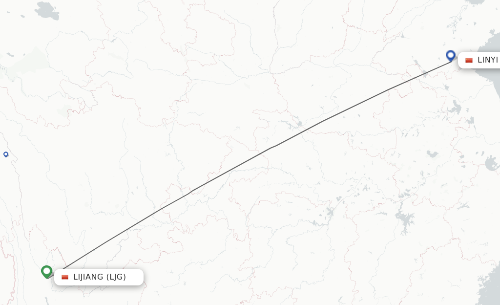 Flights from Lijiang to Linyi route map