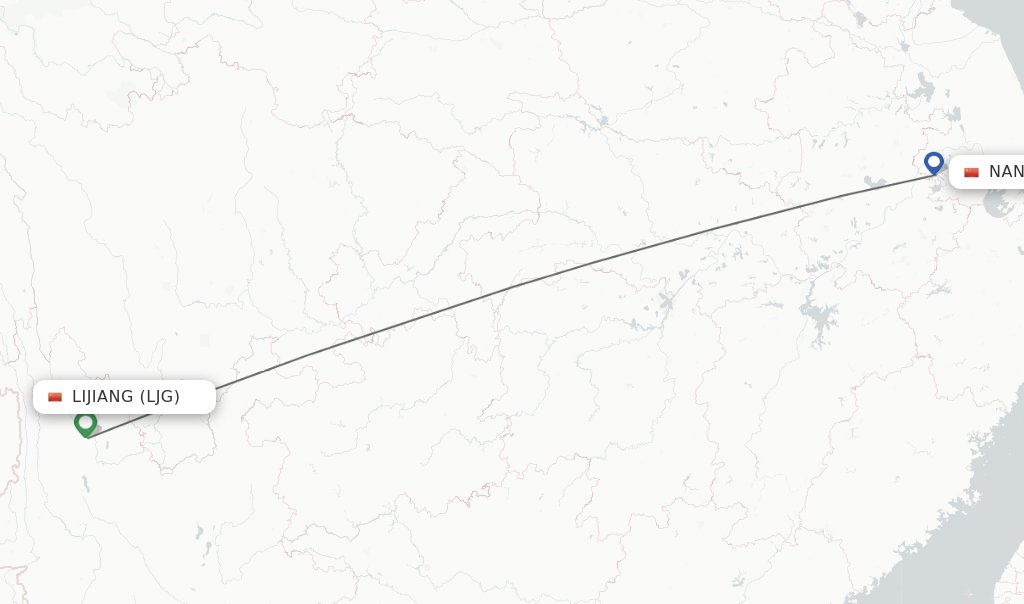 Flights from Lijiang to Nanjing route map