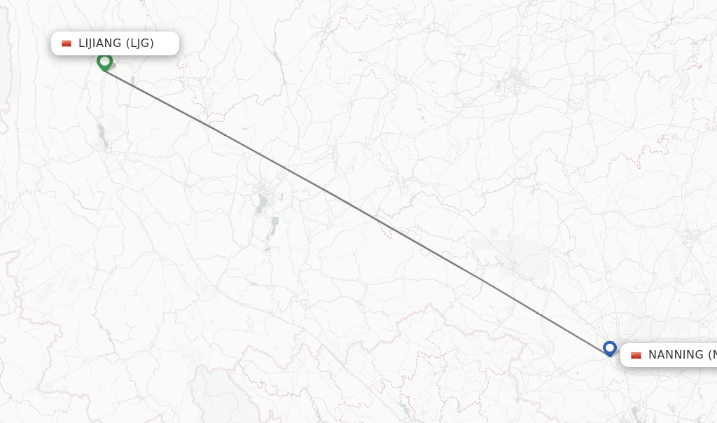 Flights from Lijiang to Nanning route map