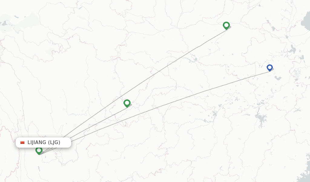 Route map with flights from Lijiang with West Air (China)