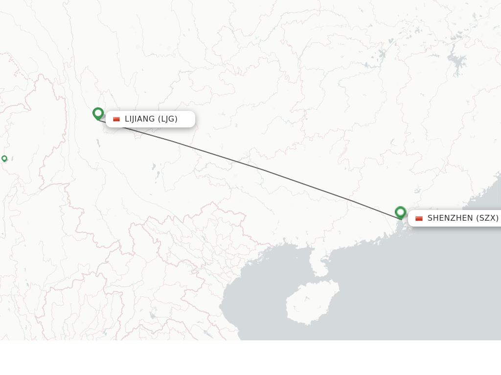 Flights from Lijiang to Shenzhen route map