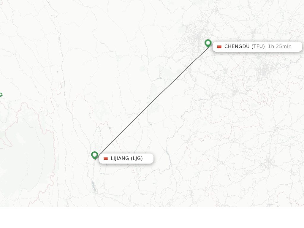 Flights from Lijiang to Chengdu route map