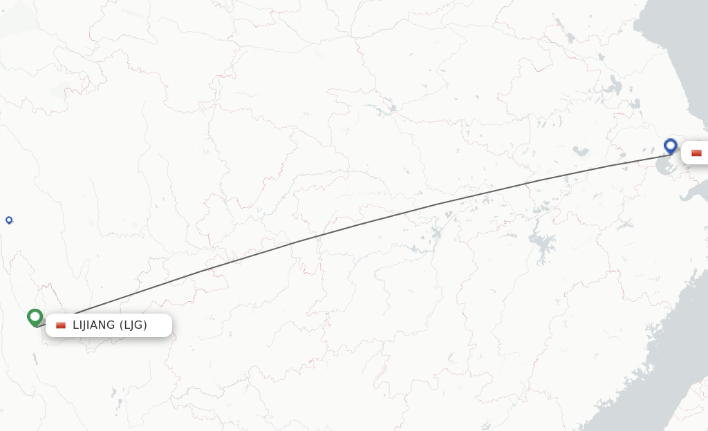 Flights from Lijiang to Wuxi route map