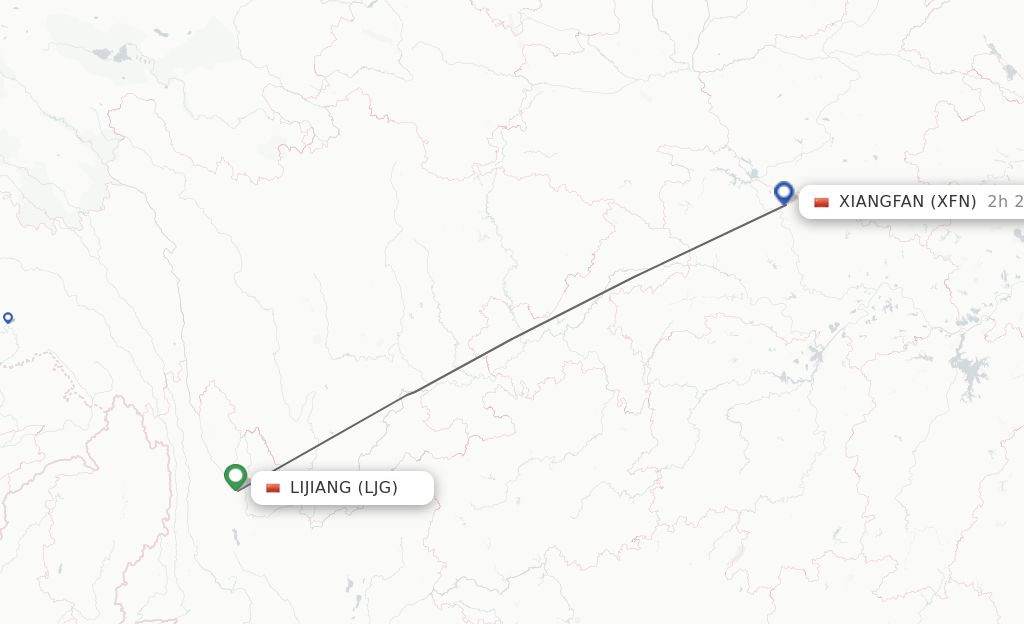 Flights from Lijiang to Xiangyang route map