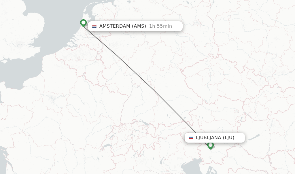 Flights from Ljubljana to Amsterdam route map
