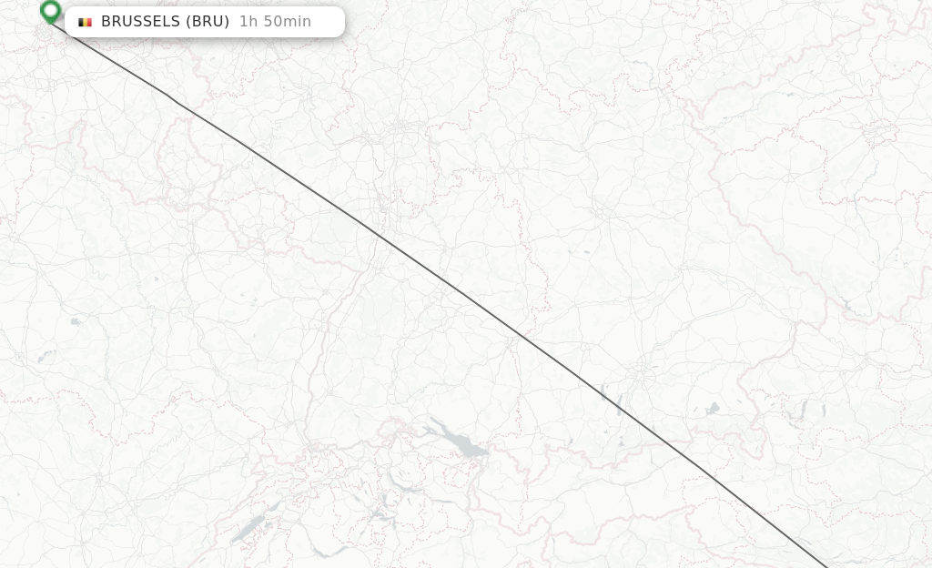 Flights from Ljubljana to Brussels route map