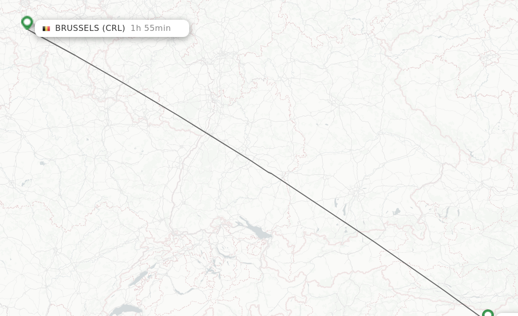 Flights from Ljubljana to Brussels route map