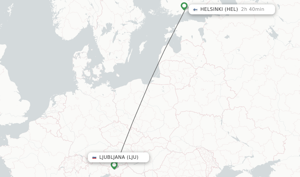 Flights from Ljubljana to Helsinki route map