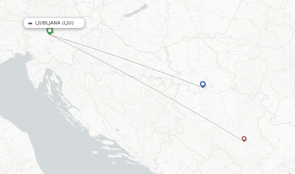 Route map with flights from Ljubljana with Air Serbia
