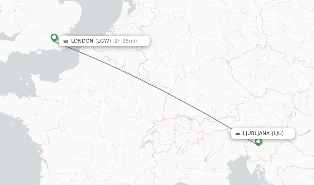 Flights from Ljubljana to London route map