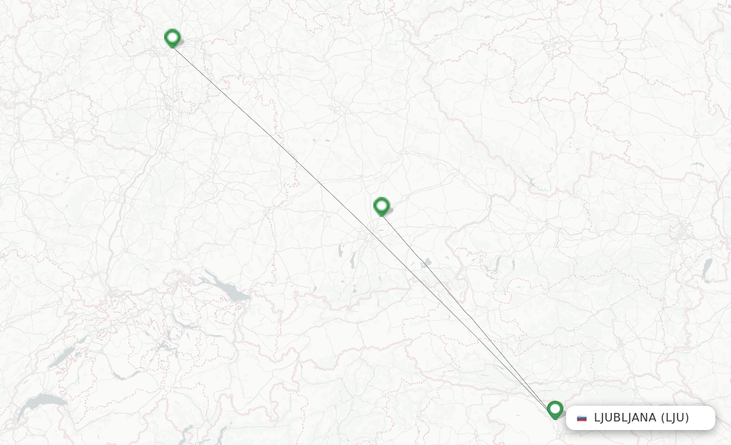 Route map with flights from Ljubljana with Lufthansa