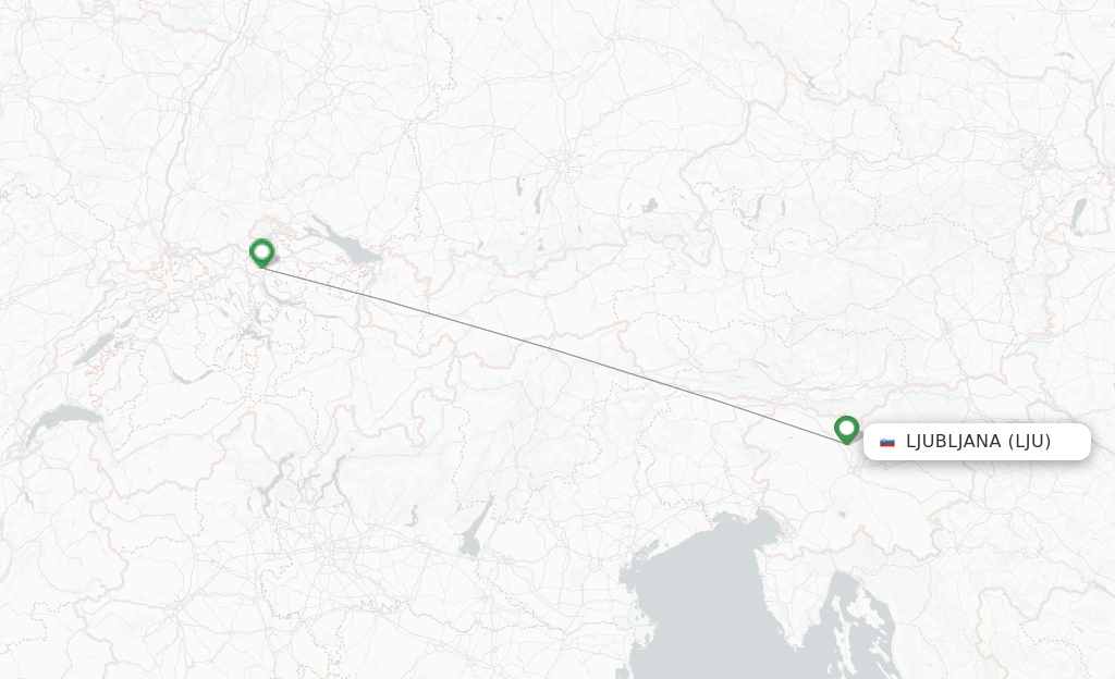 Route map with flights from Ljubljana with SWISS