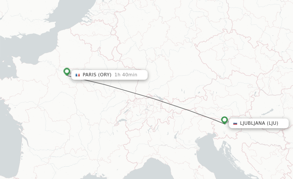 Flights from Ljubljana to Paris route map