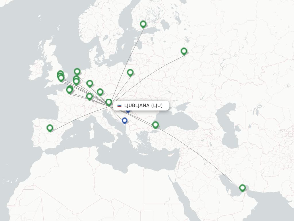 Flights from Ljubljana to Moscow route map