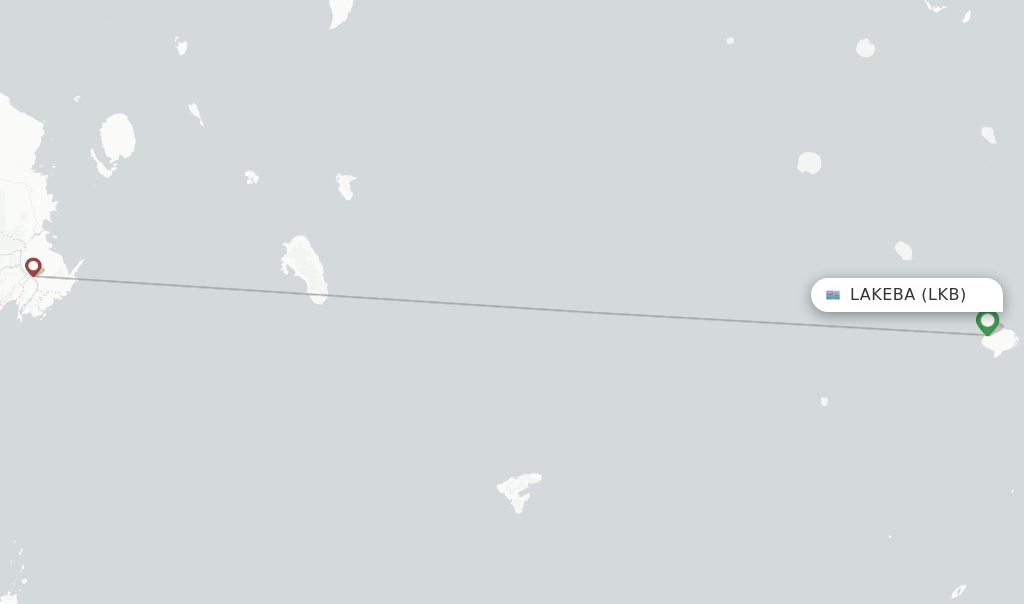 Route map with flights from Lakeba with Fiji Airways