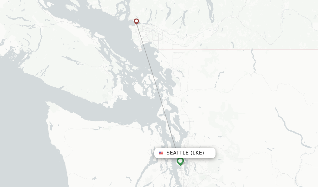Route map with flights from Seattle with Harbour Air
