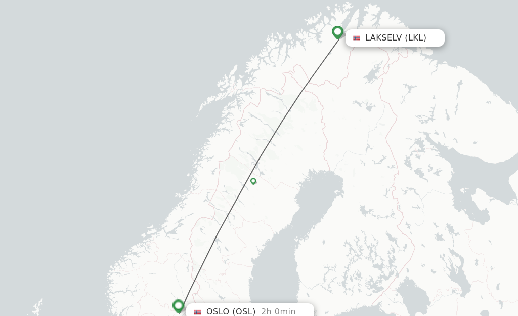Flights from Lakselv to Oslo route map