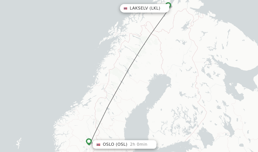 Flights from Lakselv to Oslo route map