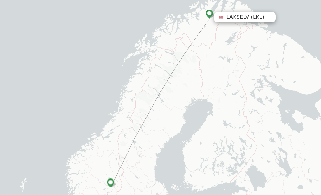 Route map with flights from Lakselv with SAS