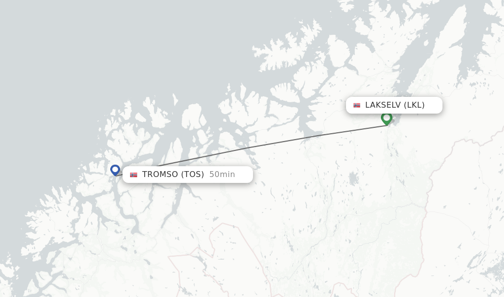 Flights from Lakselv to Tromso route map