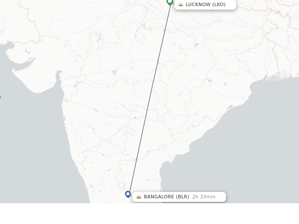 Flights from Lucknow to Bangalore route map