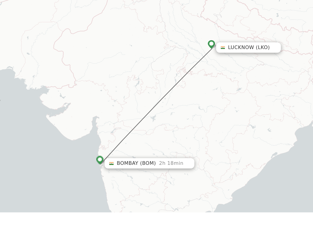 Flights from Lucknow to Bombay route map