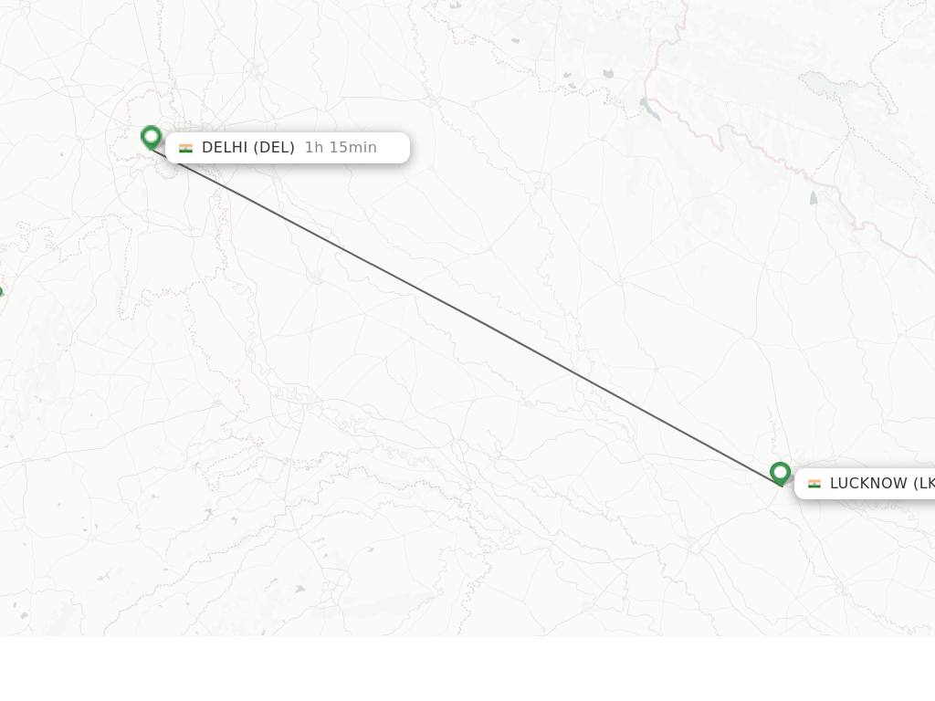 Flights from Lucknow to Delhi route map