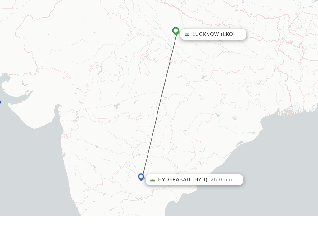 Flights from Lucknow to Hyderabad route map