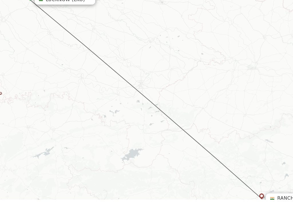 Flights from Lucknow to Ranchi route map