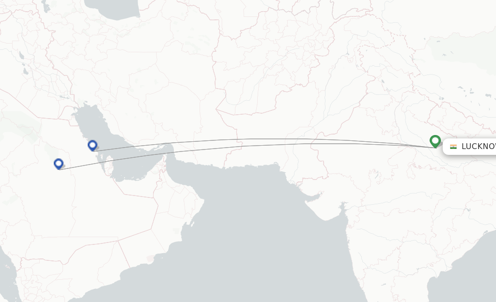 Route map with flights from Lucknow with Flynas