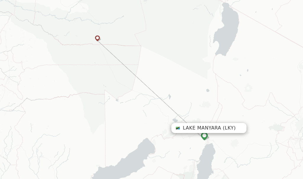 Route map with flights from Lake Manyara with Regional Air