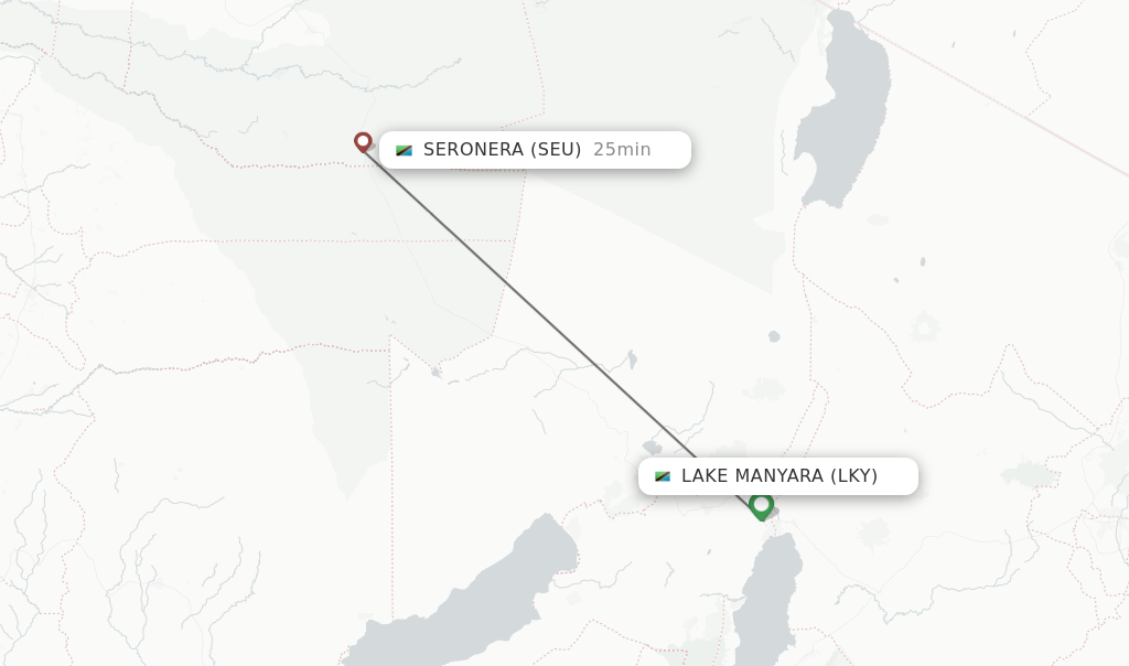 Flights from Lake Manyara to Seronera route map