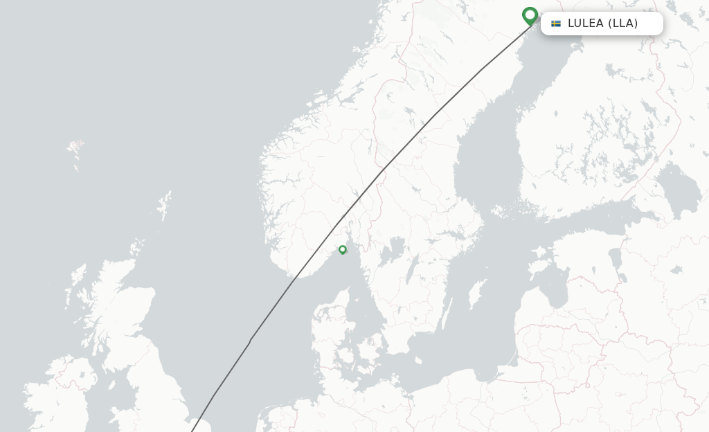 Flights from Lulea to London route map