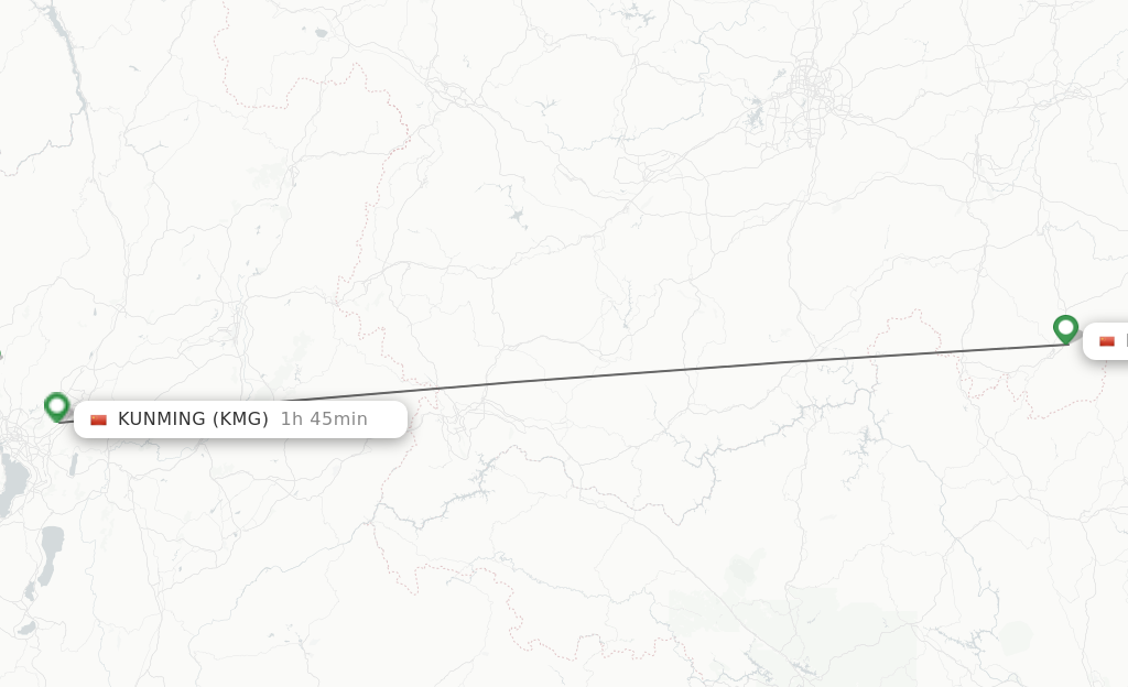 Flights from Libo City to Kunming route map