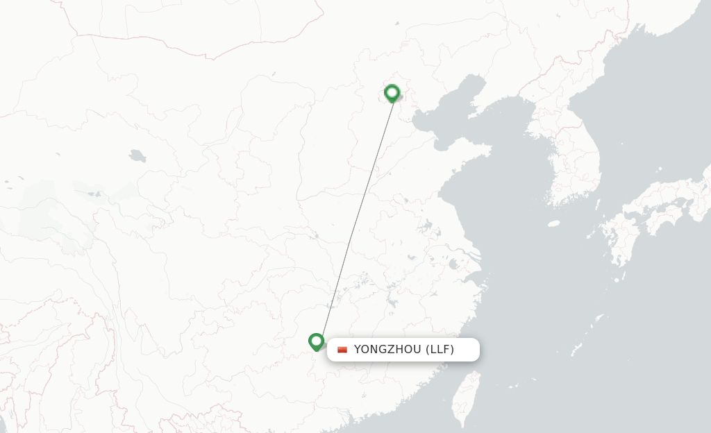 Route map with flights from Yongzhou with China United Airlines