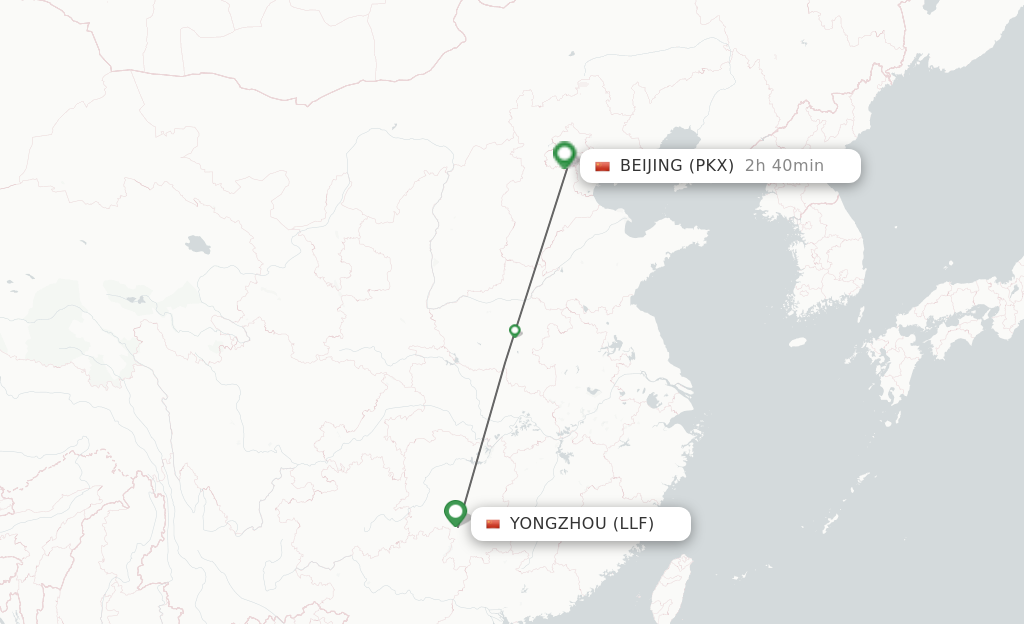 Flights from Yongzhou to Beijing route map
