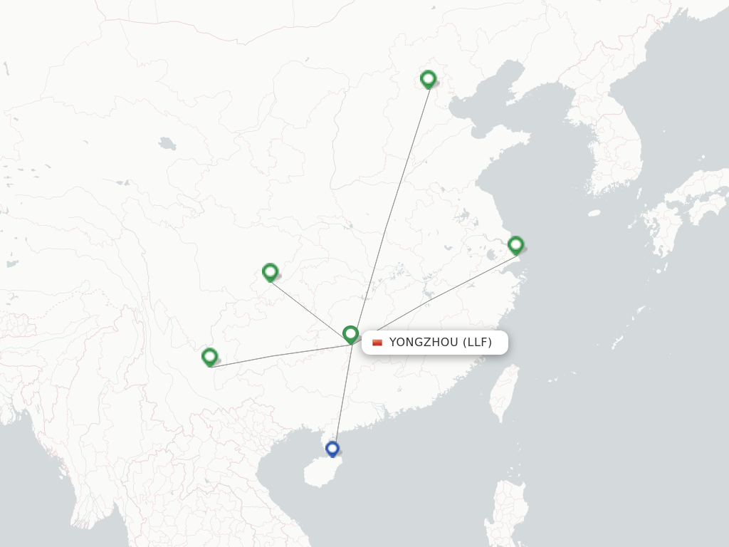 Flights from Yongzhou to Beijing route map
