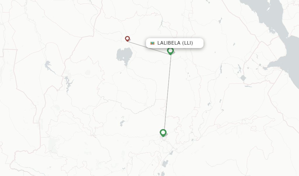 Route map with flights from Lalibela with Ethiopian