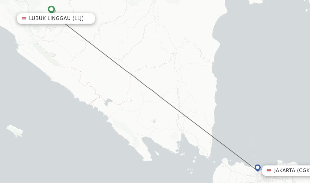 Flights from Jakarta to Lubuk Linggau route map