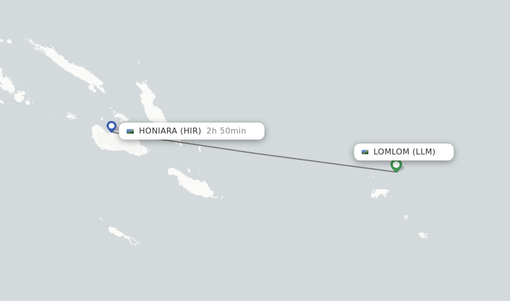 Flights from Lomlom to Honiara route map