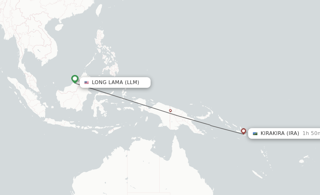 Flights from Lomlom to Kirakira route map