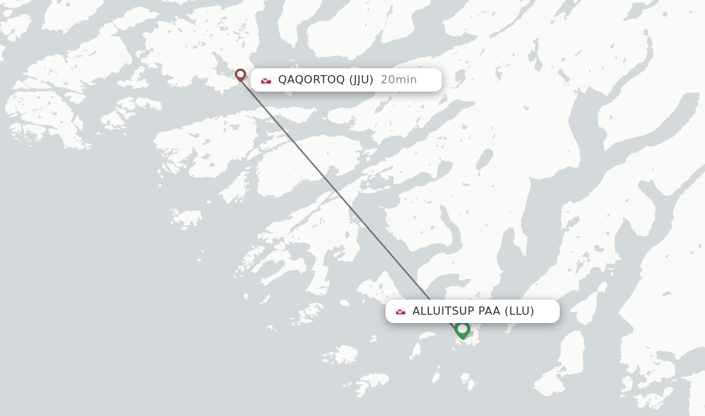 Flights from Alluitsup Paa to Qaqortoq route map