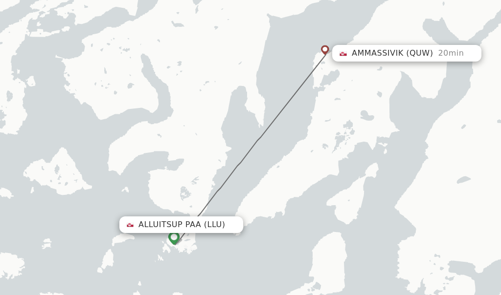 Flights from Ammassivik to Alluitsup Paa route map