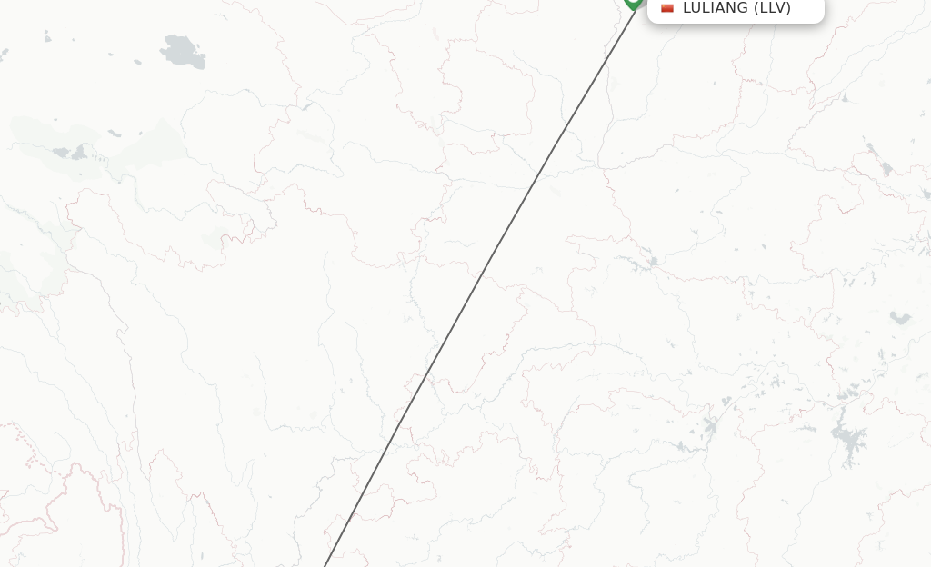 Flights from Luliang to Kunming route map