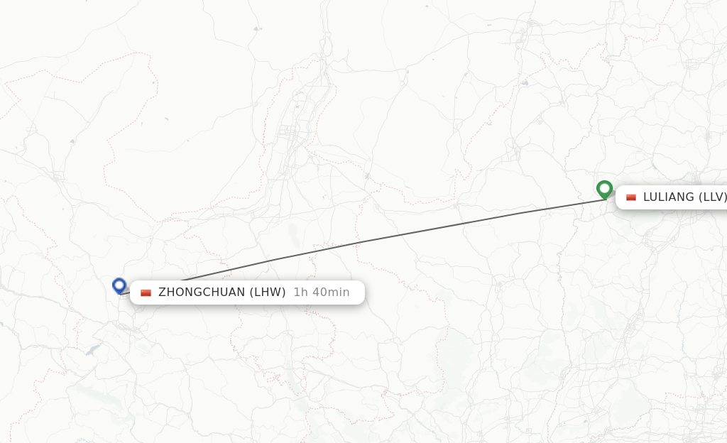 Flights from Luliang to Lanzhou route map