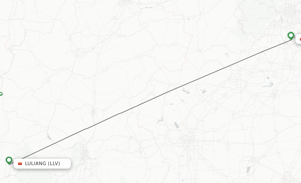 Flights from Luliang to Beijing route map