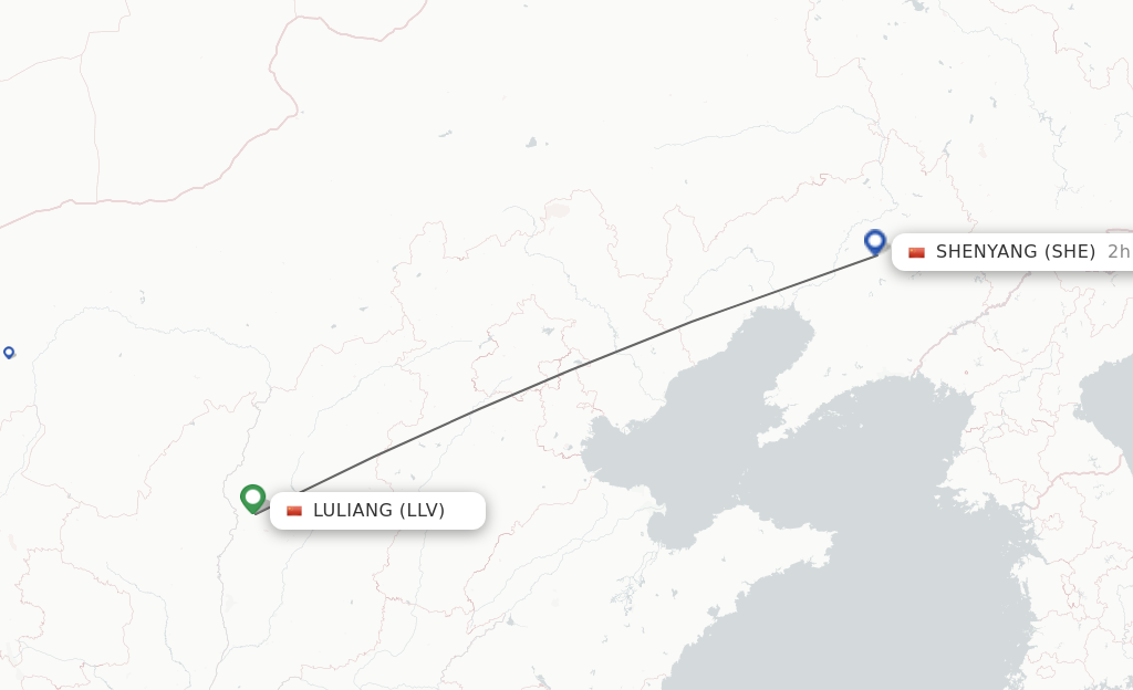 Flights from Luliang to Shenyang route map