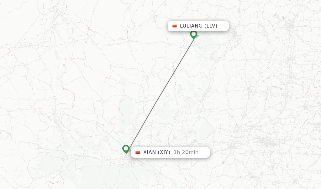 Flights from Luliang to Xian route map