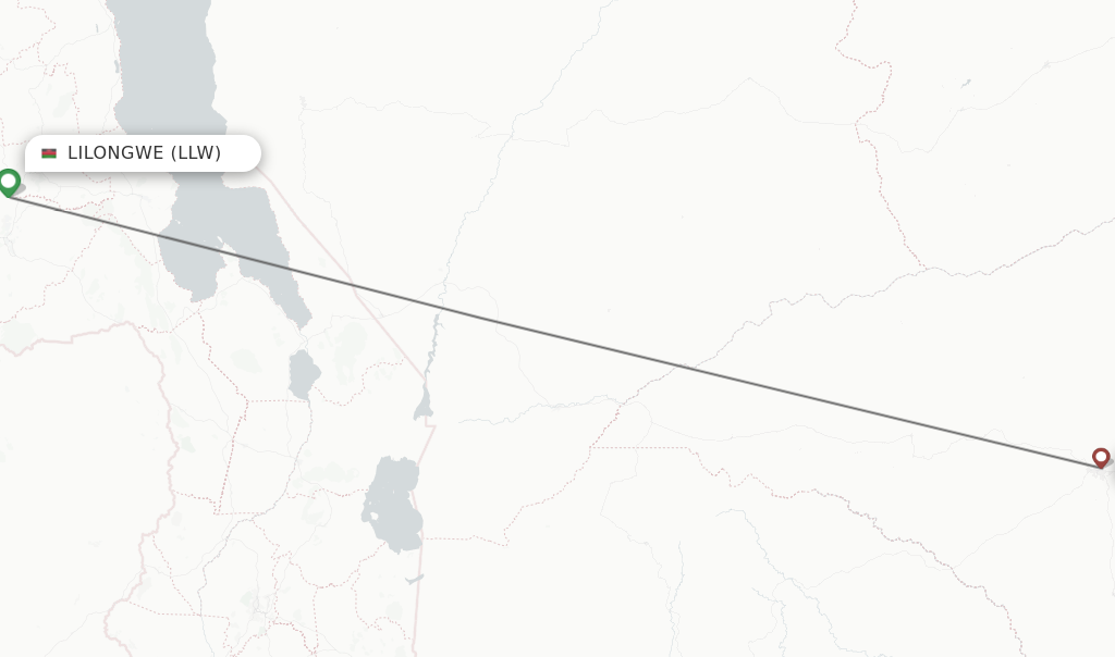 Flights from Nampula to Lilongwe route map